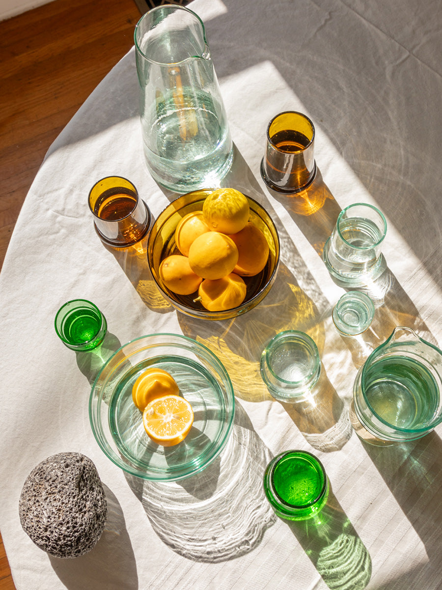 Multi Color glass Drinkware on table