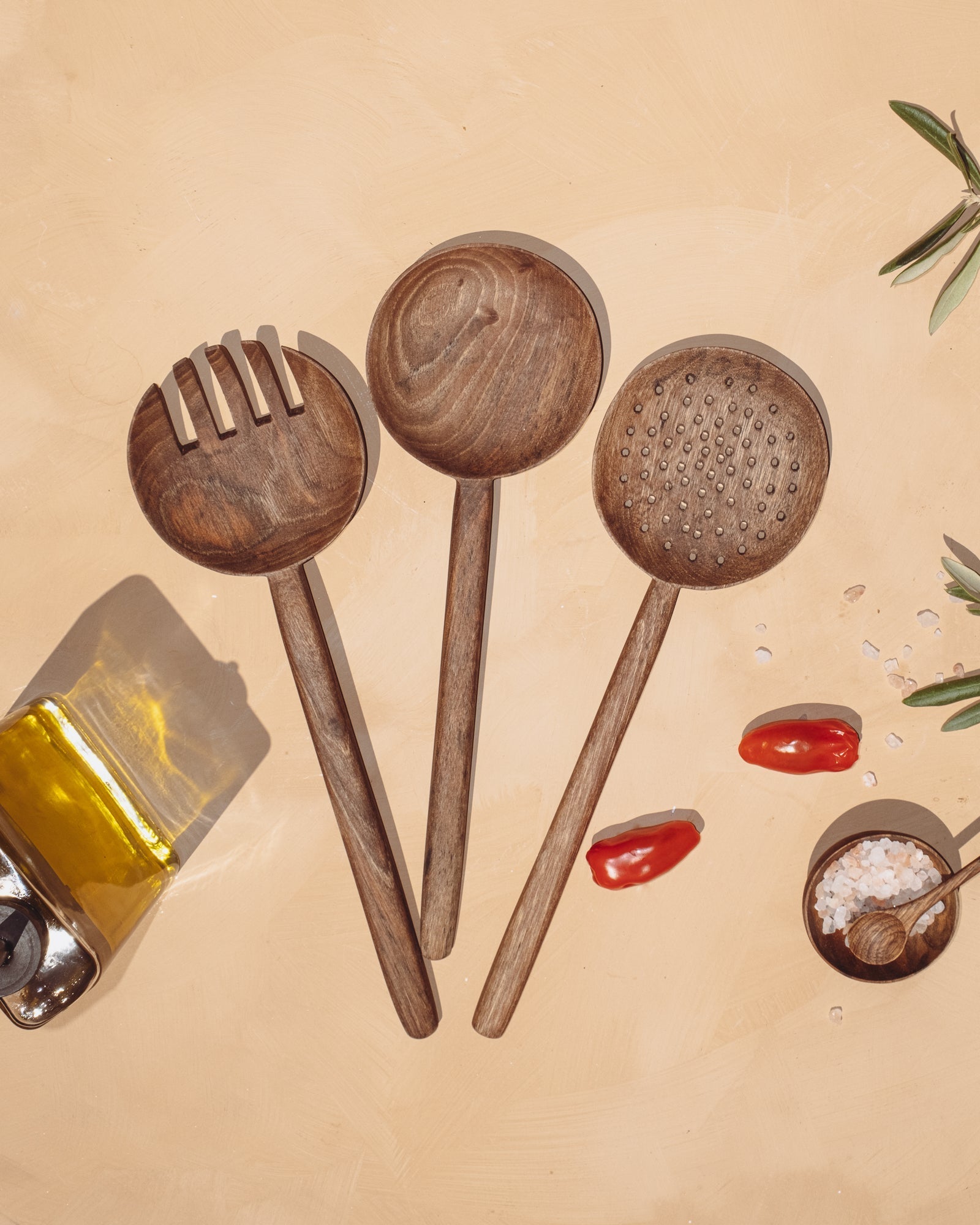 Walnut Long Handle Spoon Set Of 3 Uvn 2000109 2