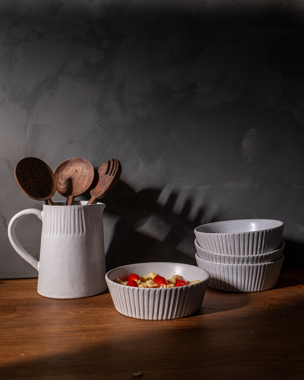 Stripes Matte White Pasta Bowl Set Of 4 Uvn 1000102 4