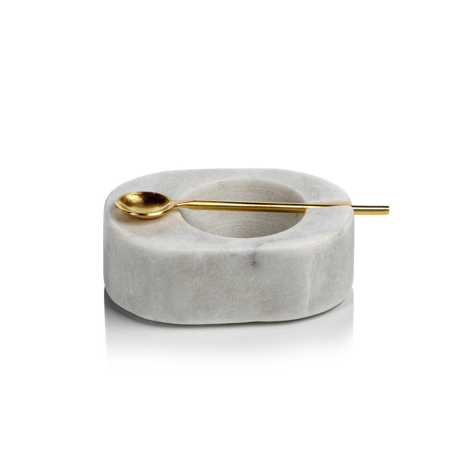 tuscan salt and pepper bowl with gold spoon by panorama city 1