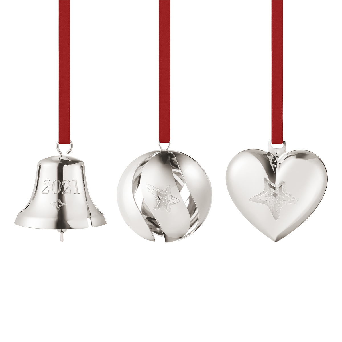 ornament gift set bell ball heart 3 pcs palladium 3