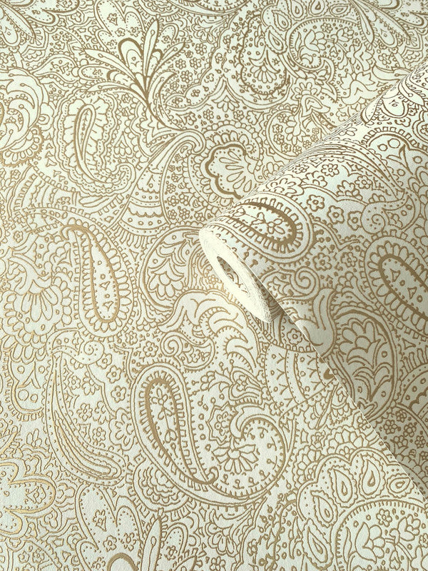 Paisley Trellis Wallpaper in Gold