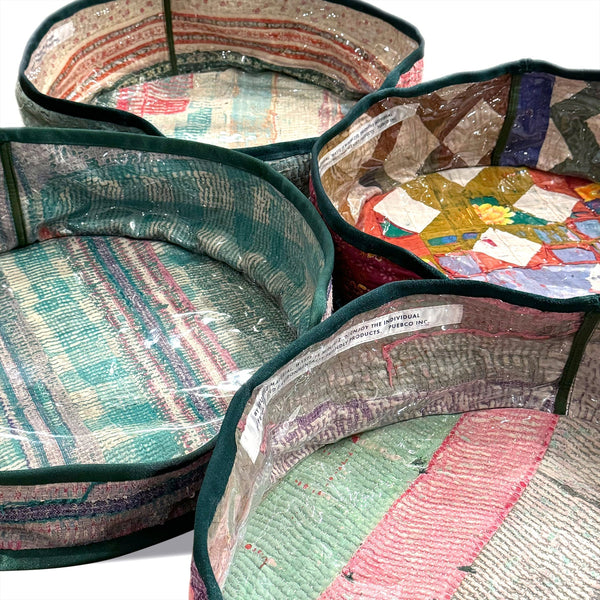 vintage kantha quilt pet bed w cushion puebco 113975 6