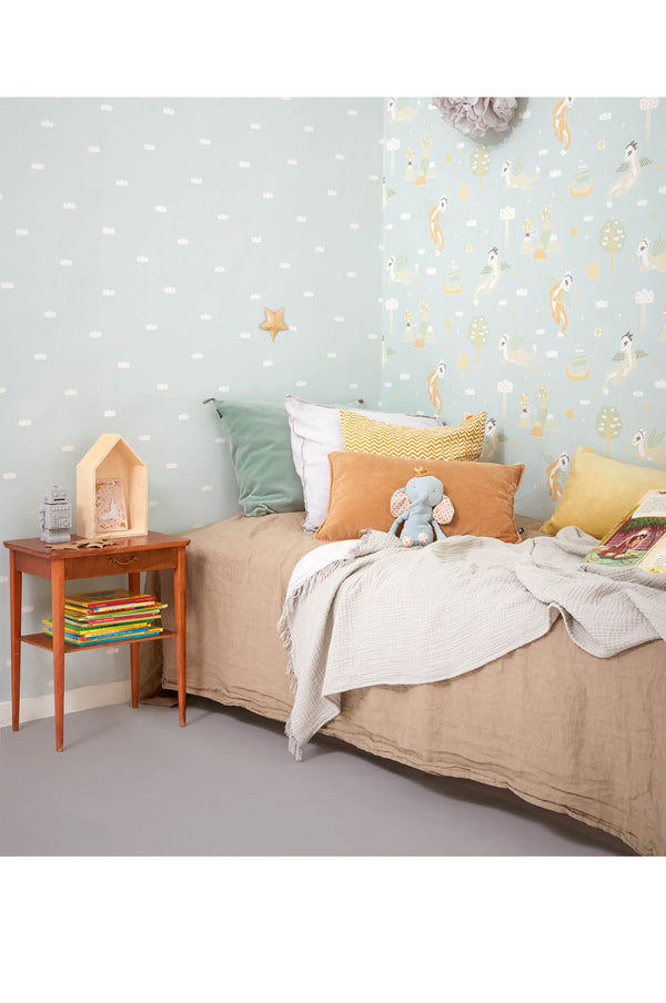 Dreamy Clouds Dusty Blue Wallpaper by Majvillan