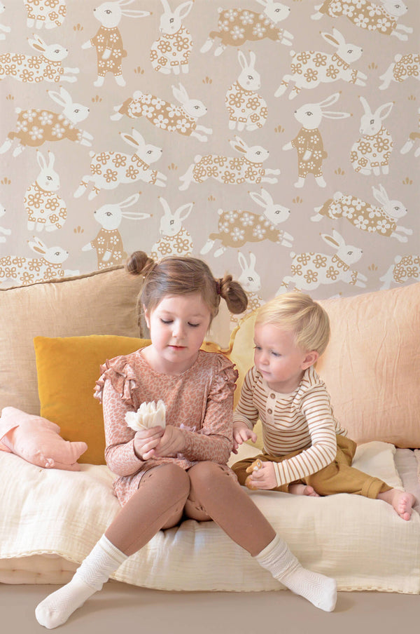 Garden Party Sandy Grey Wallpaper by Majvillan