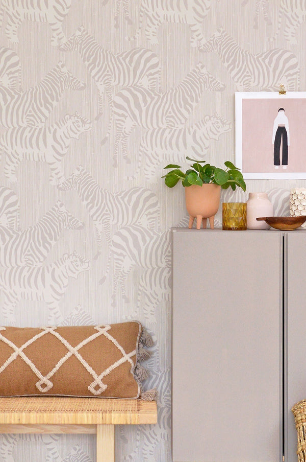 Safari Stripes Warm Grey Wallpaper by Majvillan