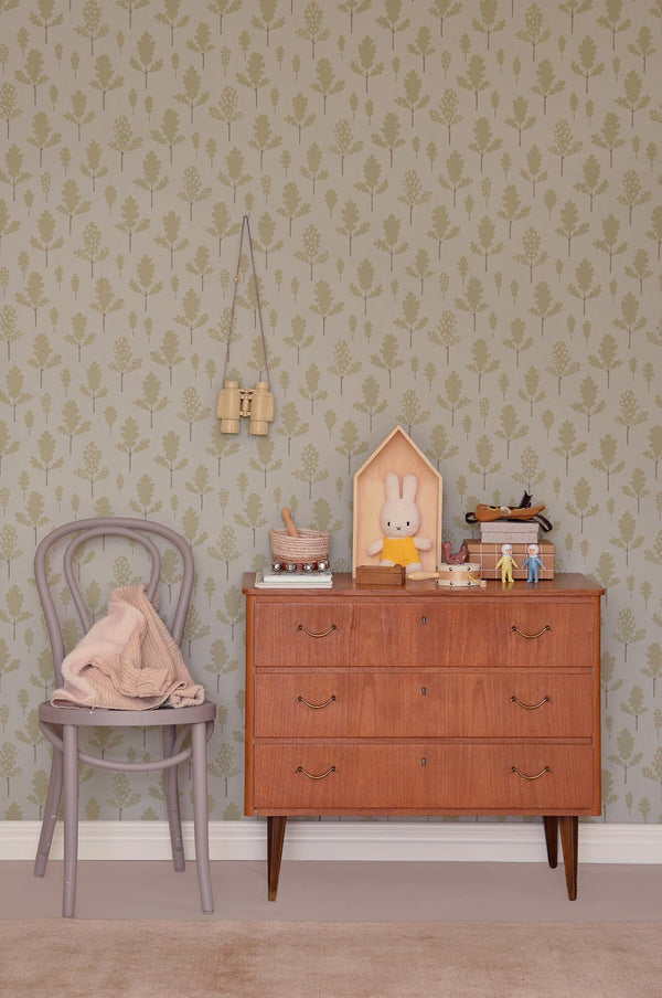 Oak Greige Blue Wallpaper by Majvillan