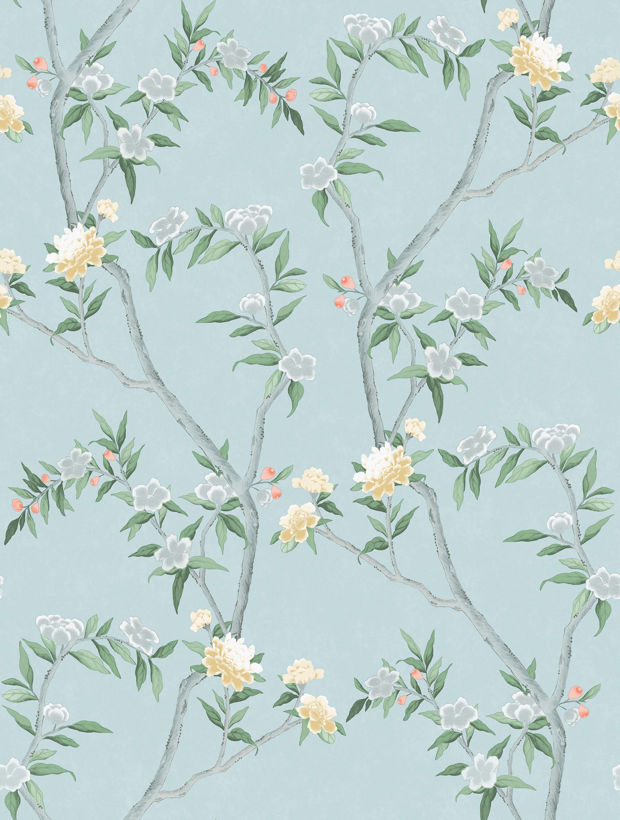 Spring Blossom Chinoiserie Wallpaper in Turquoise