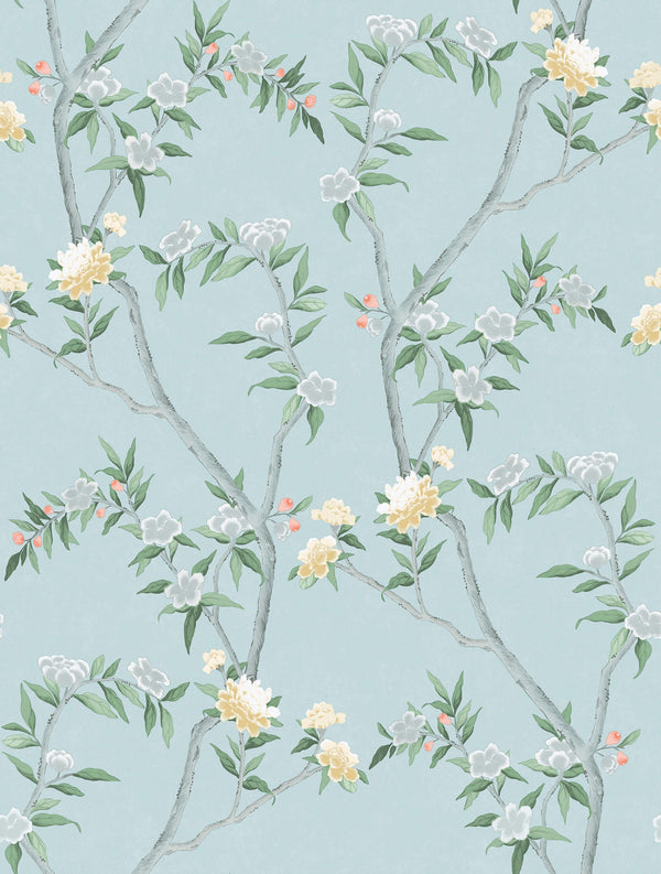 Spring Blossom Chinoiserie Wallpaper in Turquoise