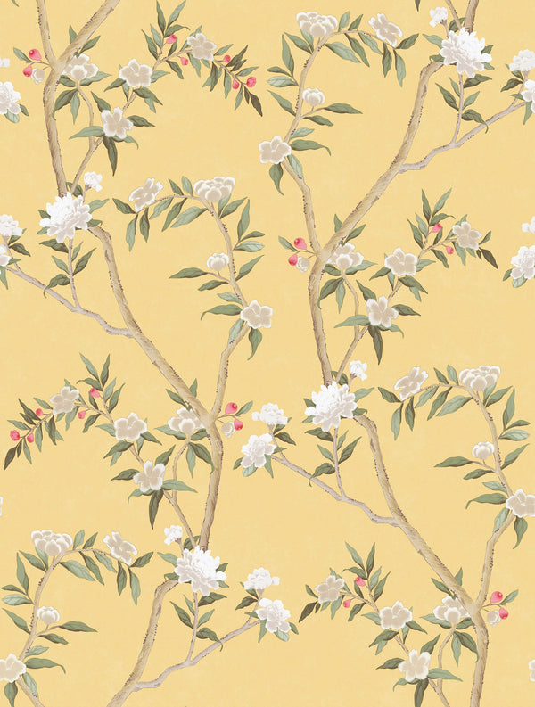 Spring Blossom Chinoiserie Wallpaper in Yellow
