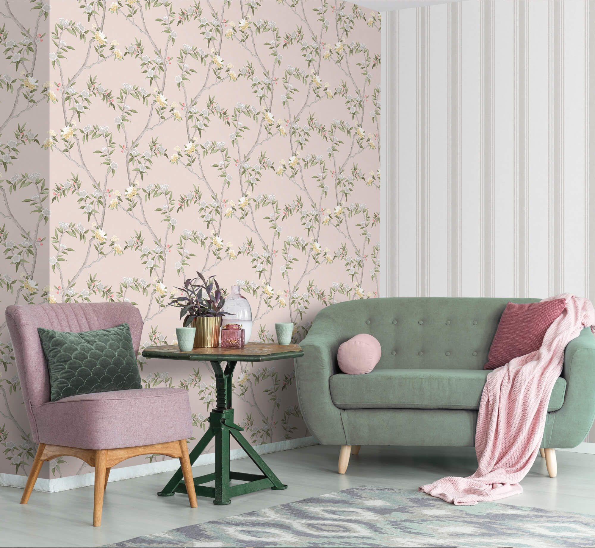Spring Blossom Stripes Wallpaper in Taupe