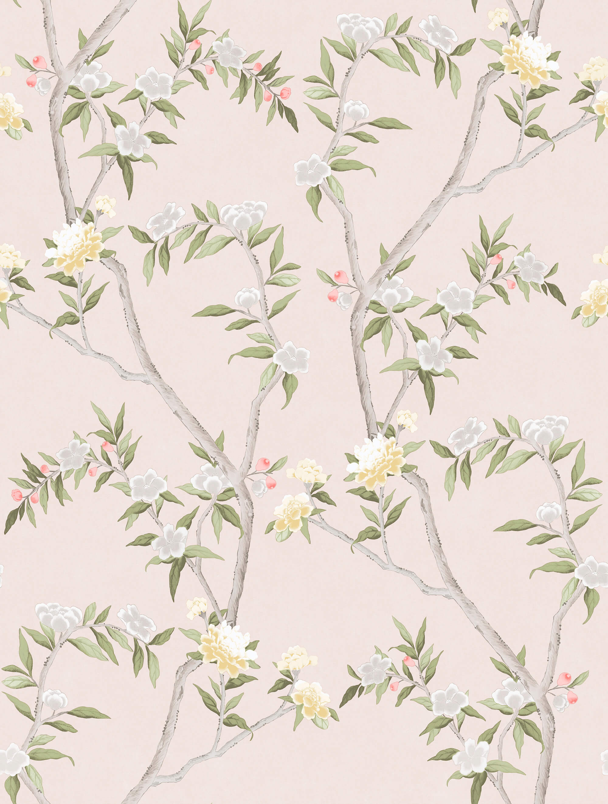 Spring Blossom Chinoiserie Wallpaper in Soft Pink
