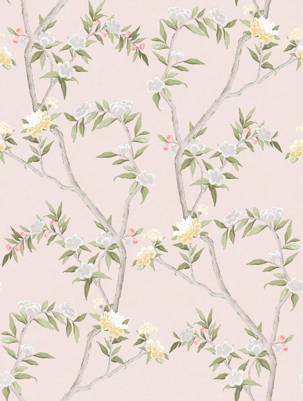 Spring Blossom Chinoiserie Wallpaper in Soft Pink