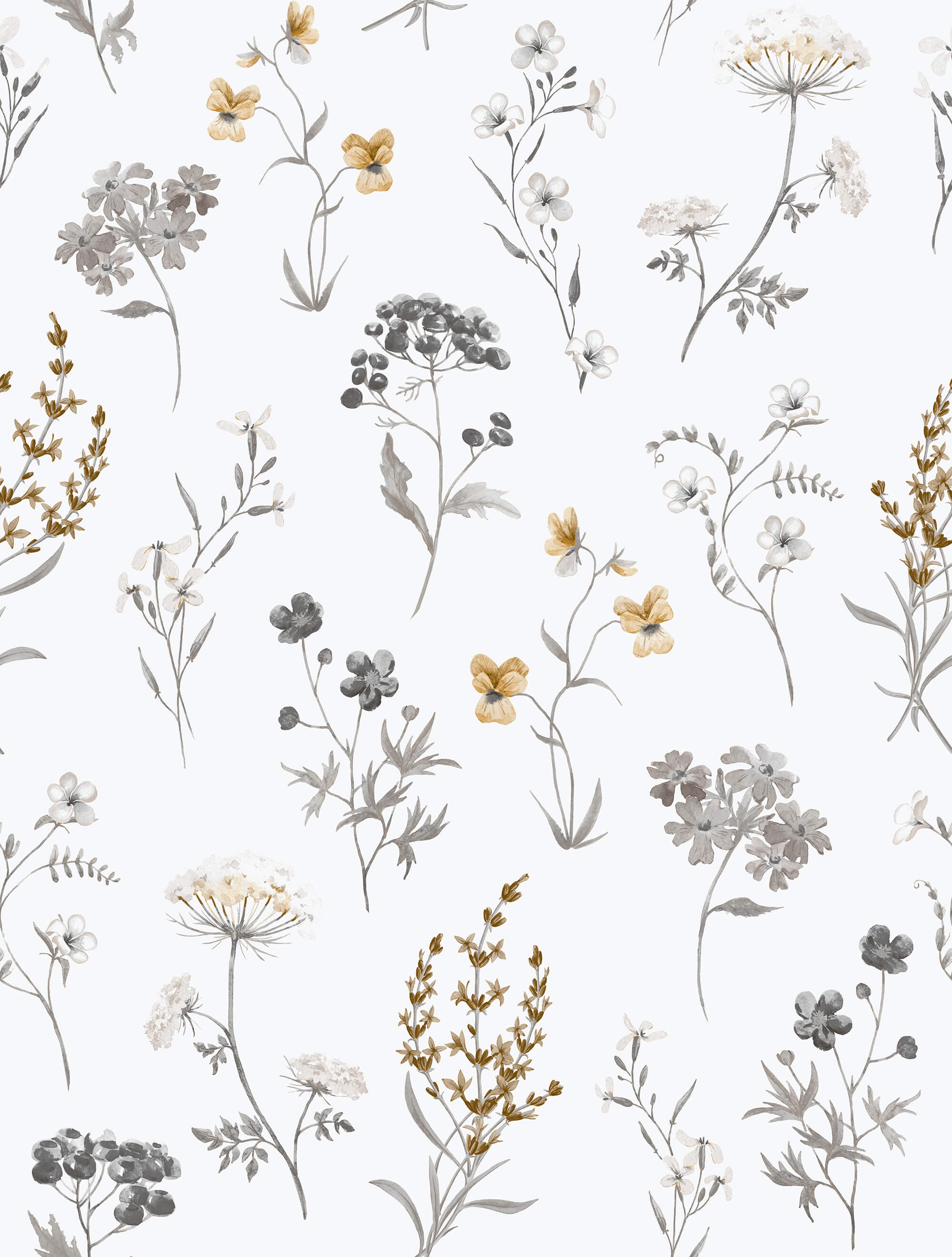 Spring Blossom Botanical Wallpaper in Grey