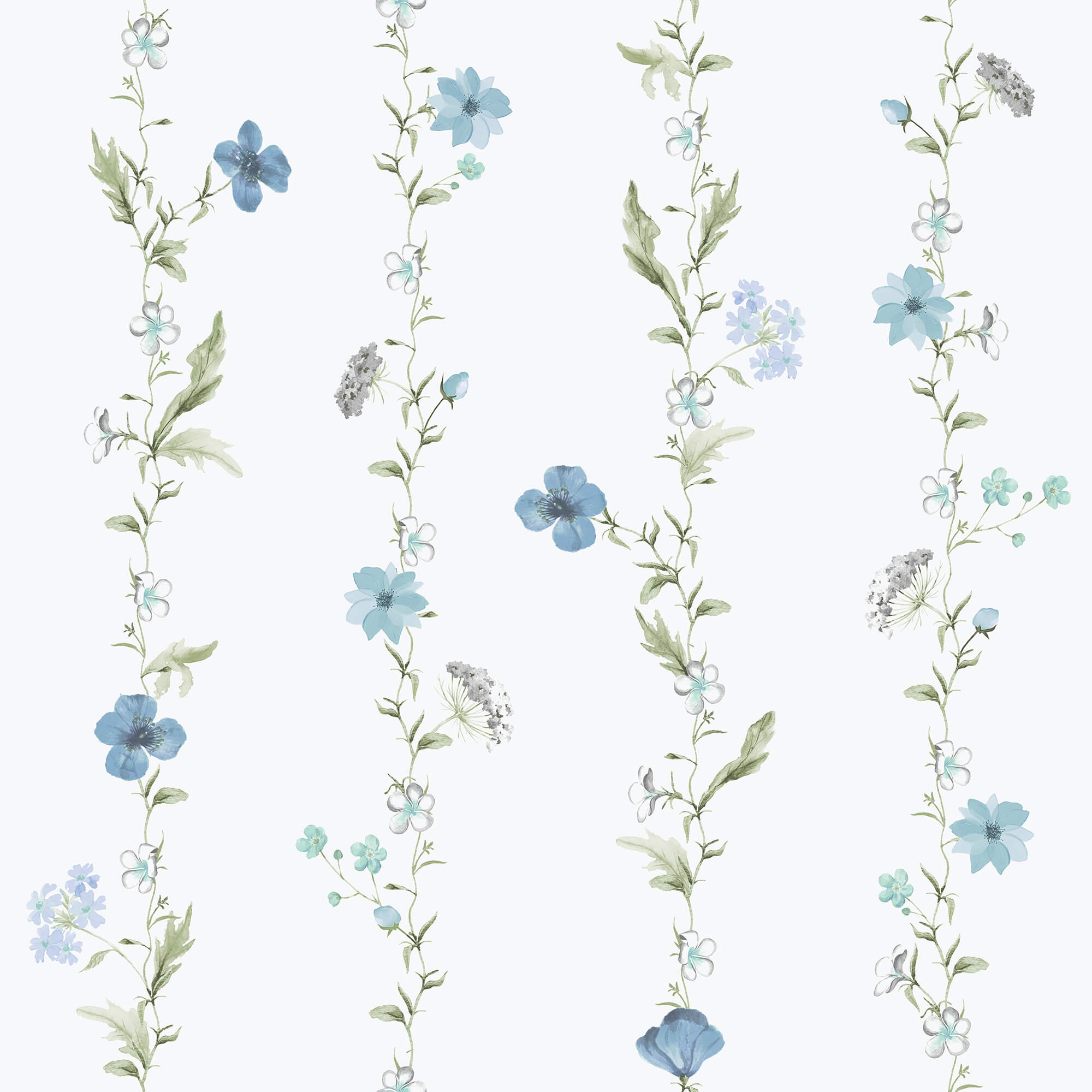 Spring Blossom Vertical Garden Wallpaper in Blue