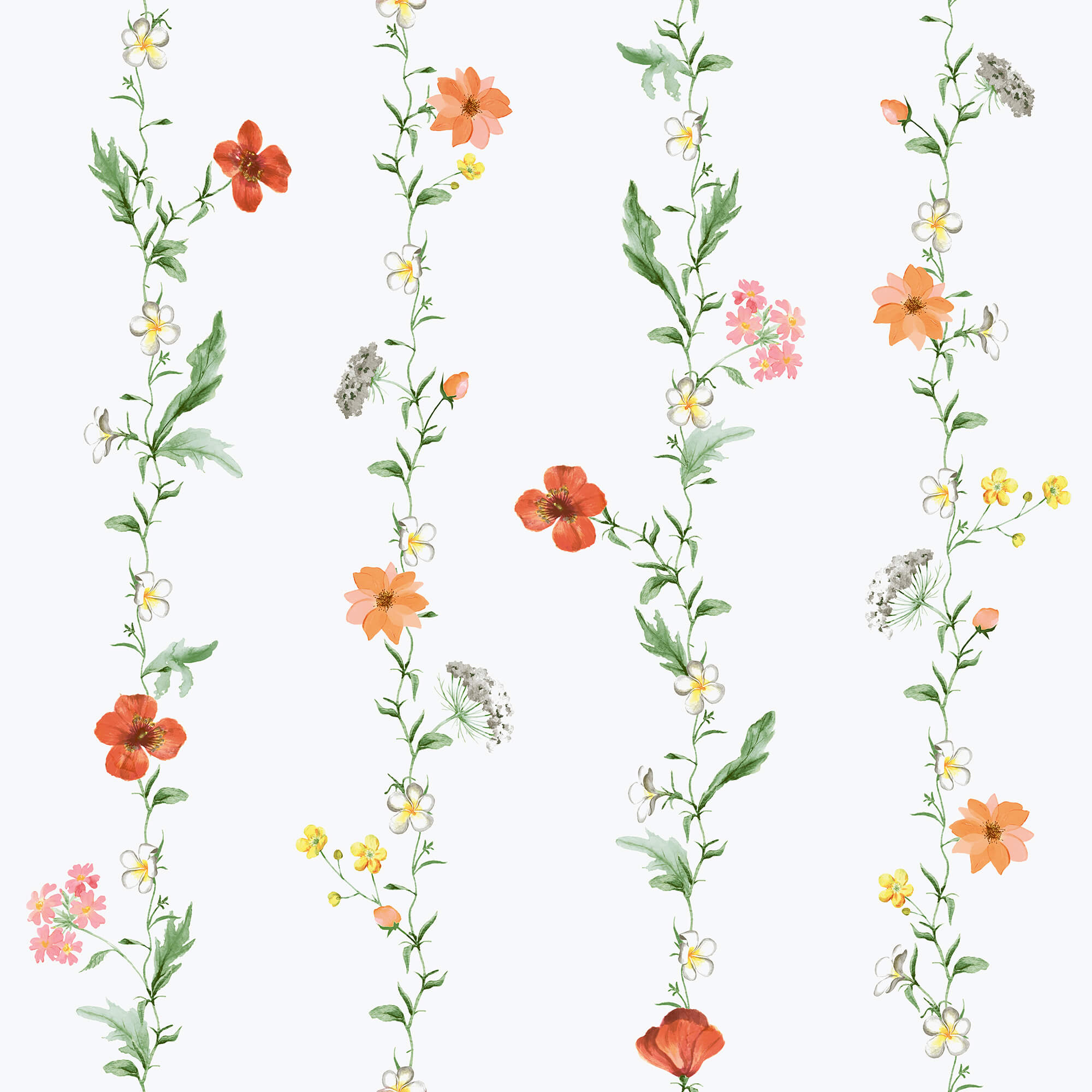 Spring Blossom Vertical Garden Wallpaper in Green/Coral