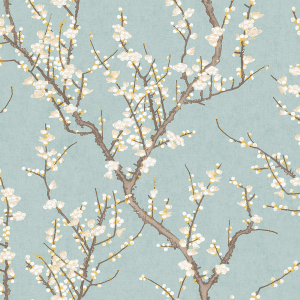 Spring Blossom Sakura Tree Wallpaper in Turquoise