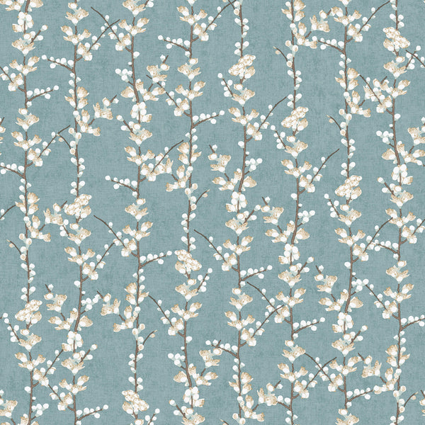 Spring Blossom Sakura Row Wallpaper in Blue