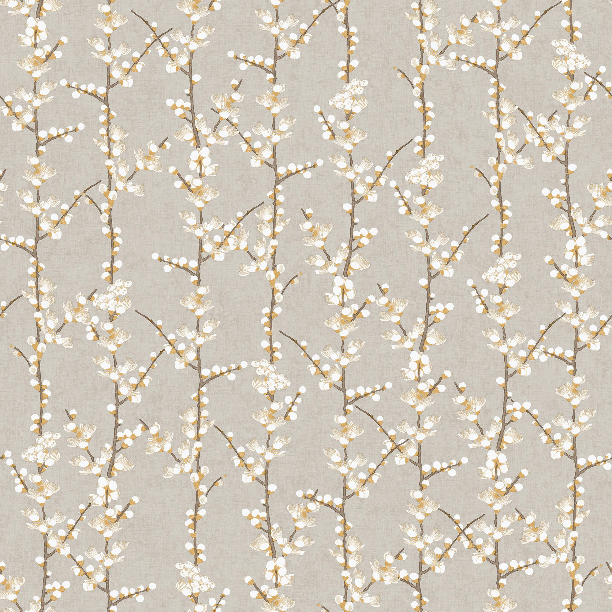 Spring Blossom Sakura Row Wallpaper in Grey