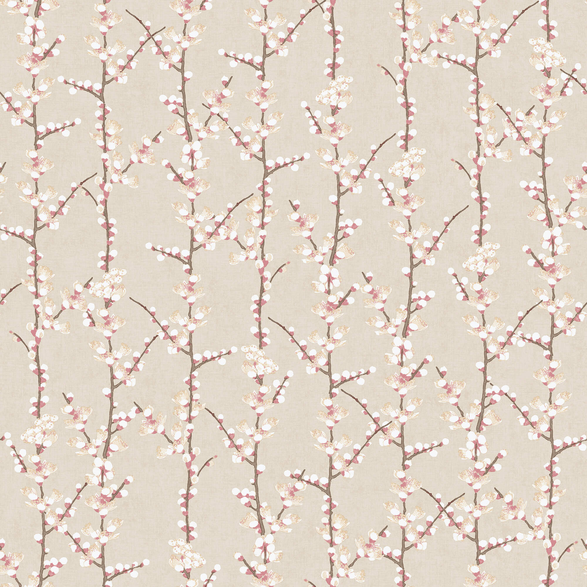 Sample Spring Blossom Sakura Row Wallpaper in Beige