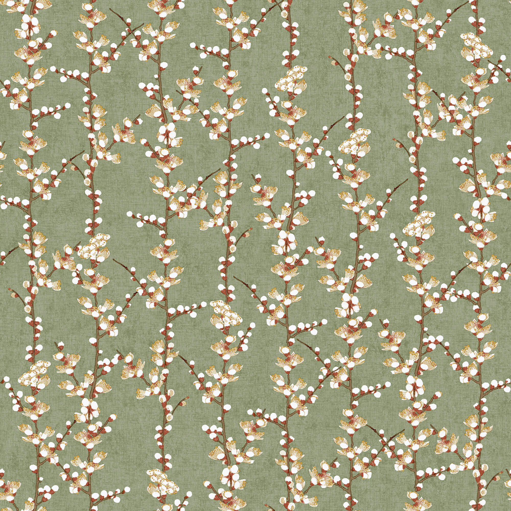 Spring Blossom Sakura Row Wallpaper in Green
