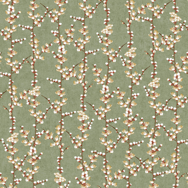 Spring Blossom Sakura Row Wallpaper in Green