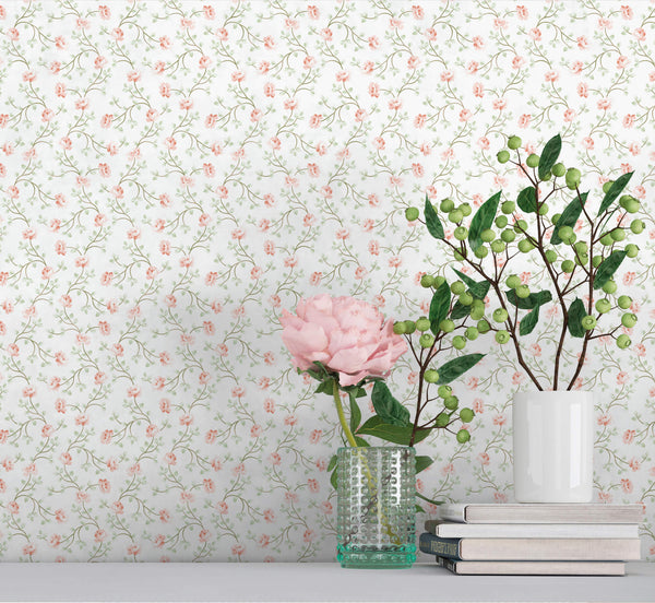 Spring Blossom Petit Flowers Wallpaper in Blue/White