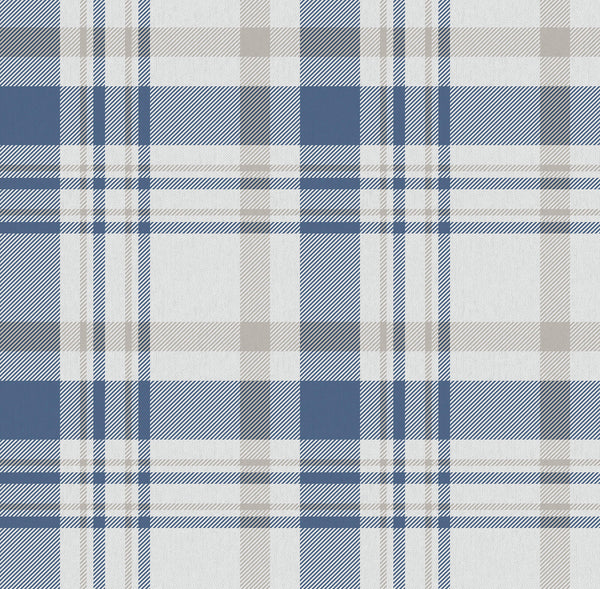 Spring Blossom Plaid Wallpaper in Blue