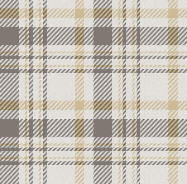 Spring Blossom Plaid Wallpaper in Taupe/Yellow