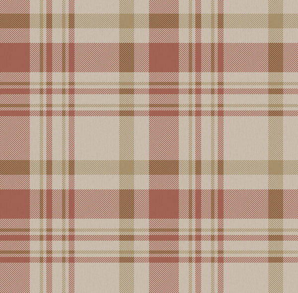 Spring Blossom Plaid Wallpaper in Red