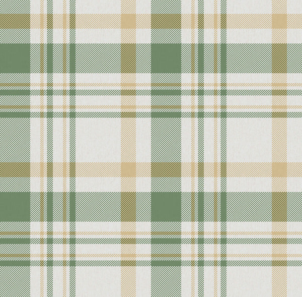 Spring Blossom Plaid Wallpaper in Green/Yellow