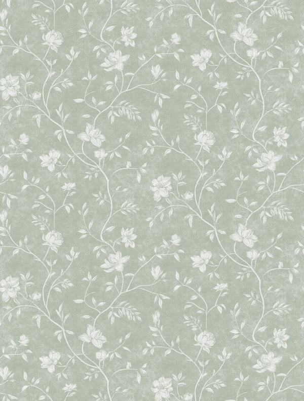 Spring Blossom Magnolia Wallpaper in Green