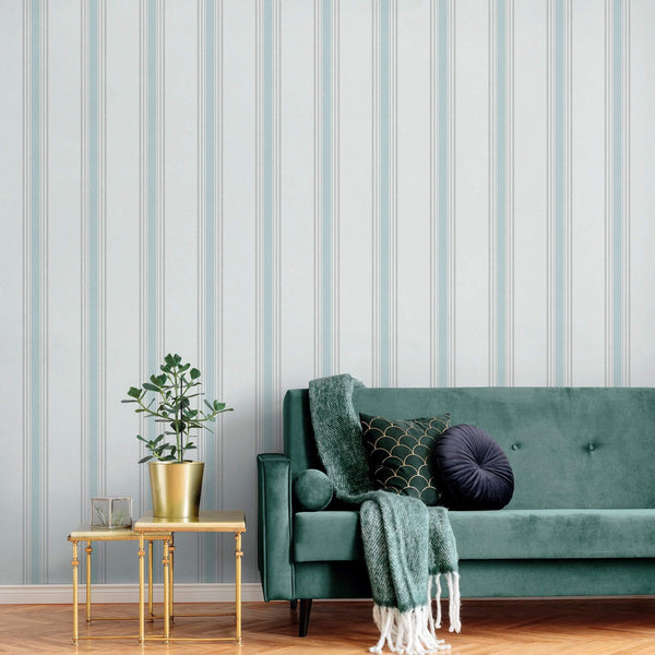 Spring Blossom Stripes Wallpaper in Blue