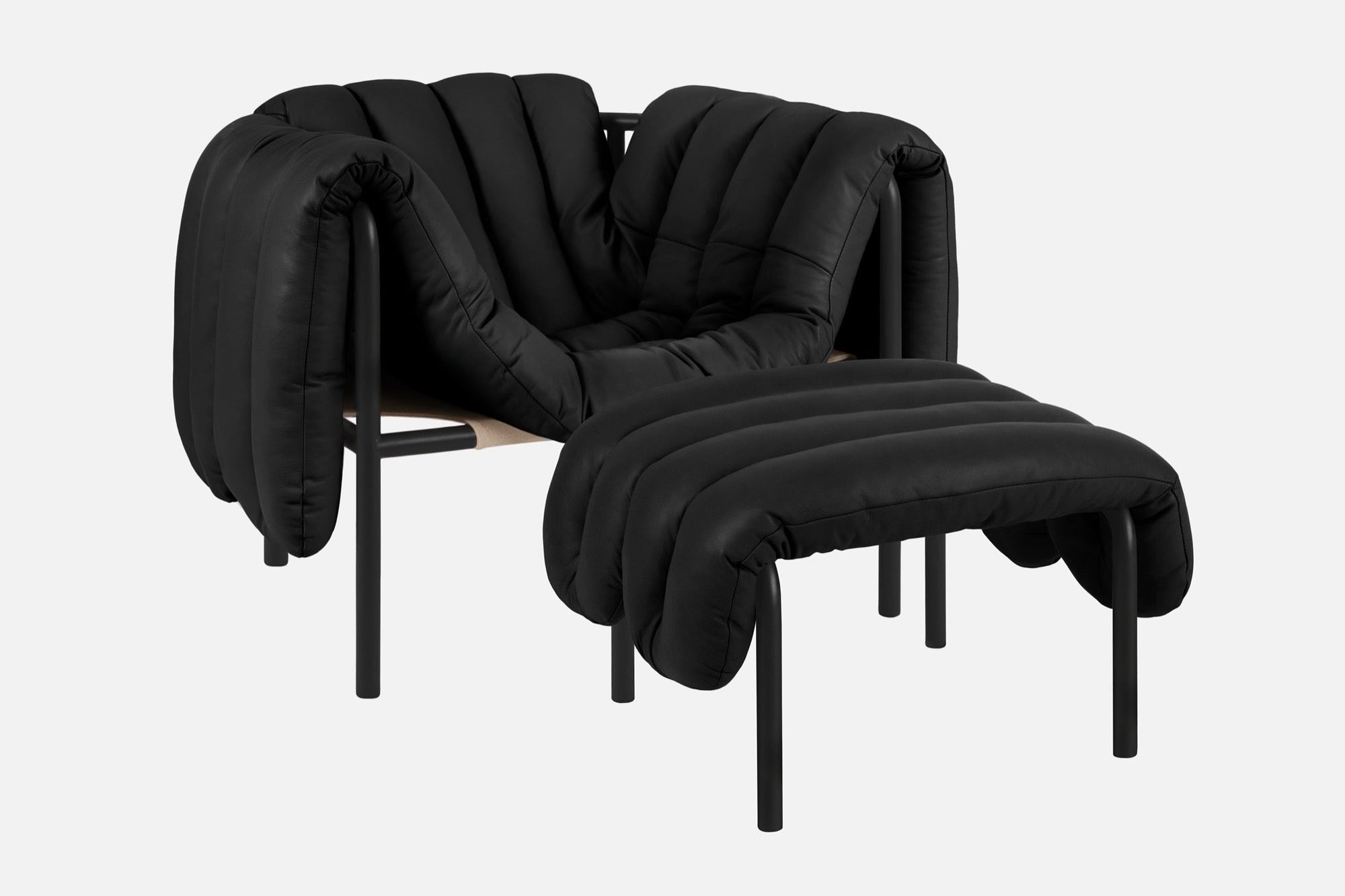 puffy black leather lounge chair ottoman bu hem 20356 1