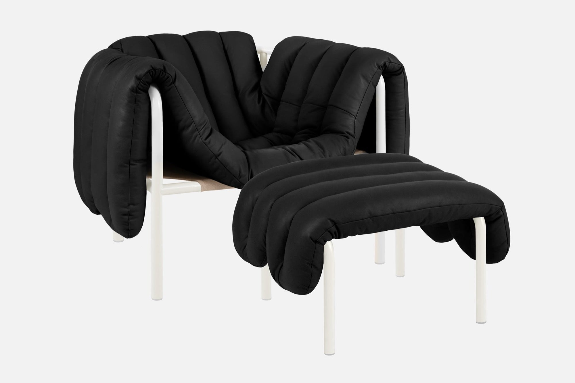 puffy black leather lounge chair ottoman bu hem 20356 2