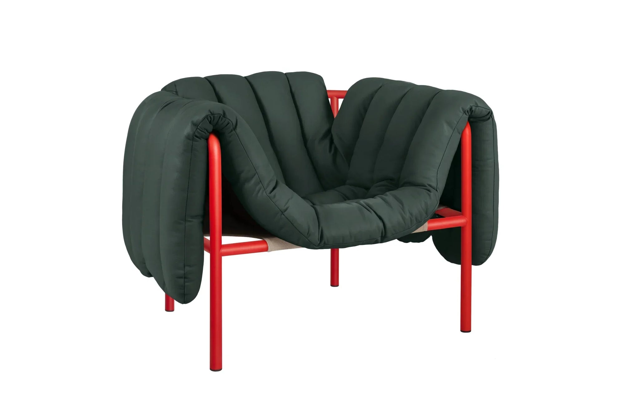 Puffy Dark Green Leather Lounge Chair 5