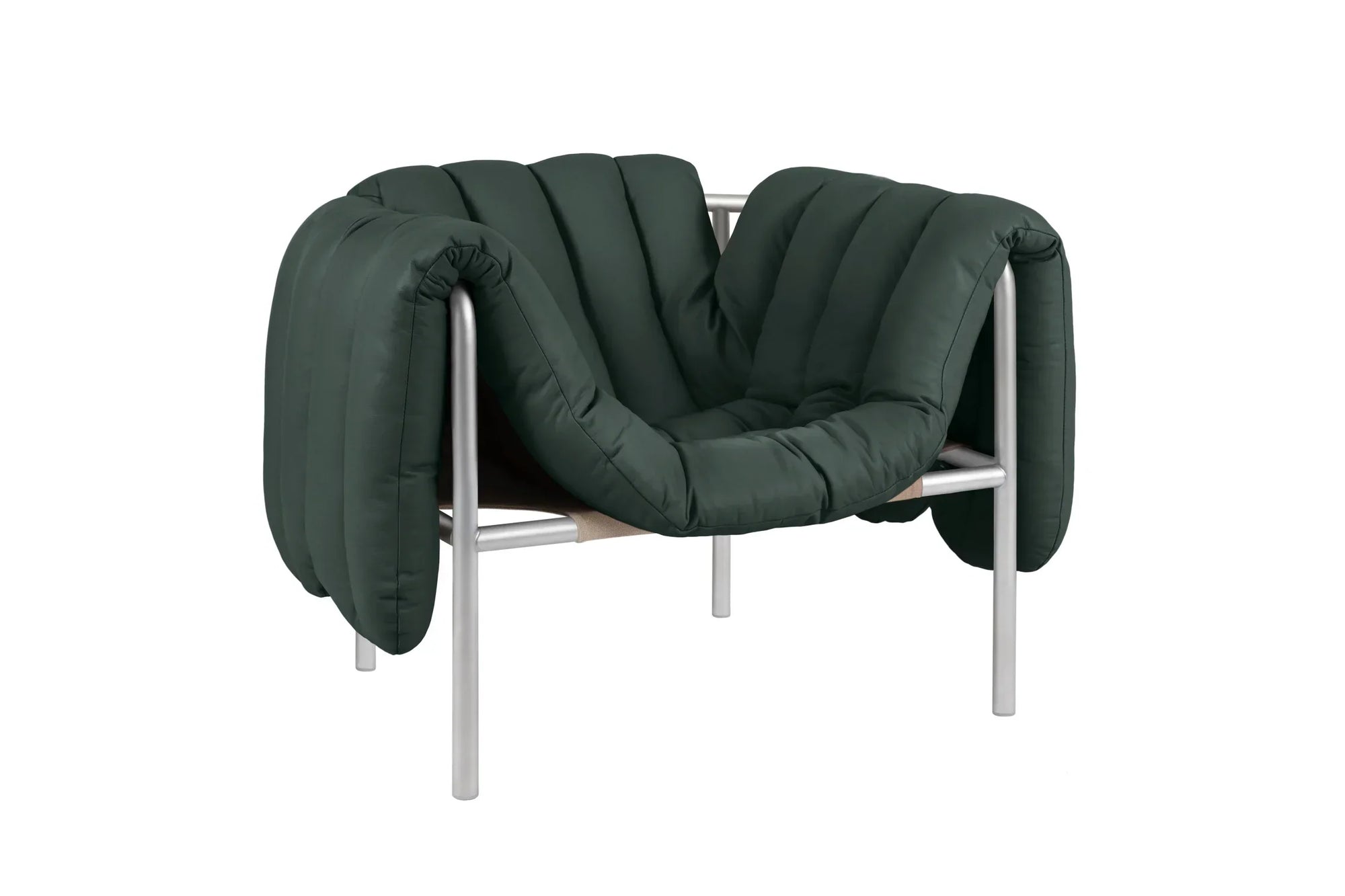 Puffy Dark Green Leather Lounge Chair 3