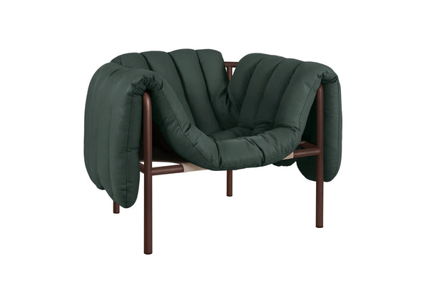 Puffy Dark Green Leather Lounge Chair 4