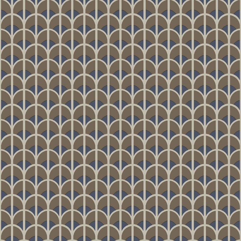 Italian Style Geometric Wallpaper in Bronze Brown/Blue