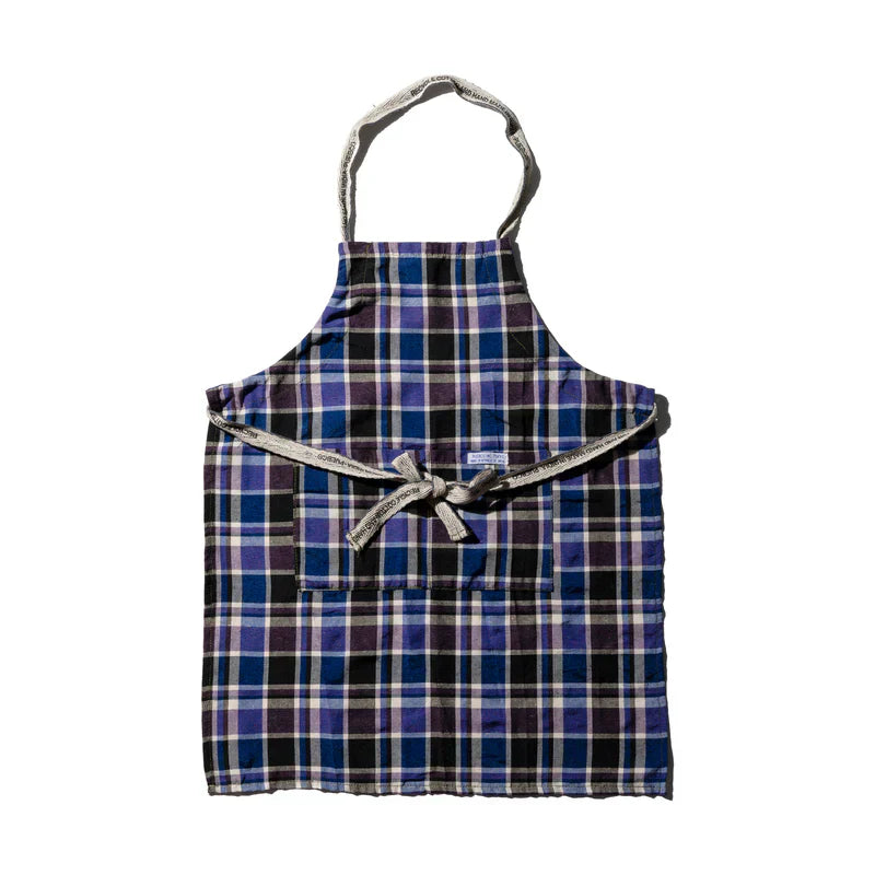Recycle Cotton Check Apron Blue Puebco 303048 2
