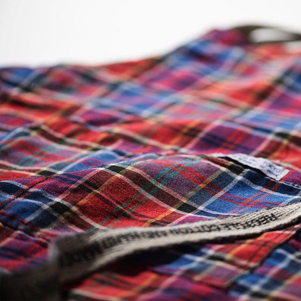 Recycle Cotton Check Apron Red X Blue 2