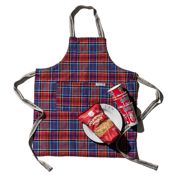 Recycle Cotton Check Apron Red X Blue 1