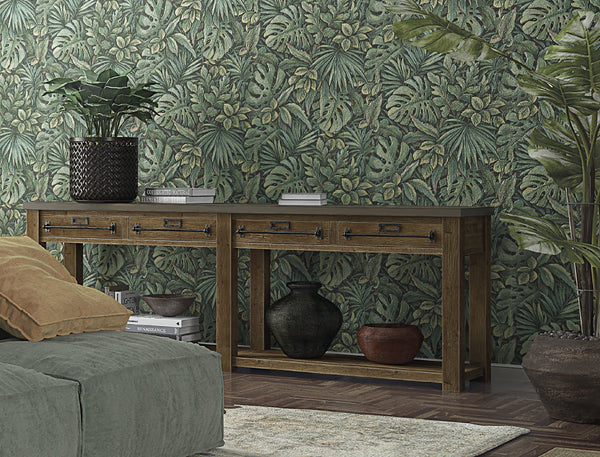 Jungle Leaves Green Wallpaper from Eden Collection by Galerie Wallcoverings