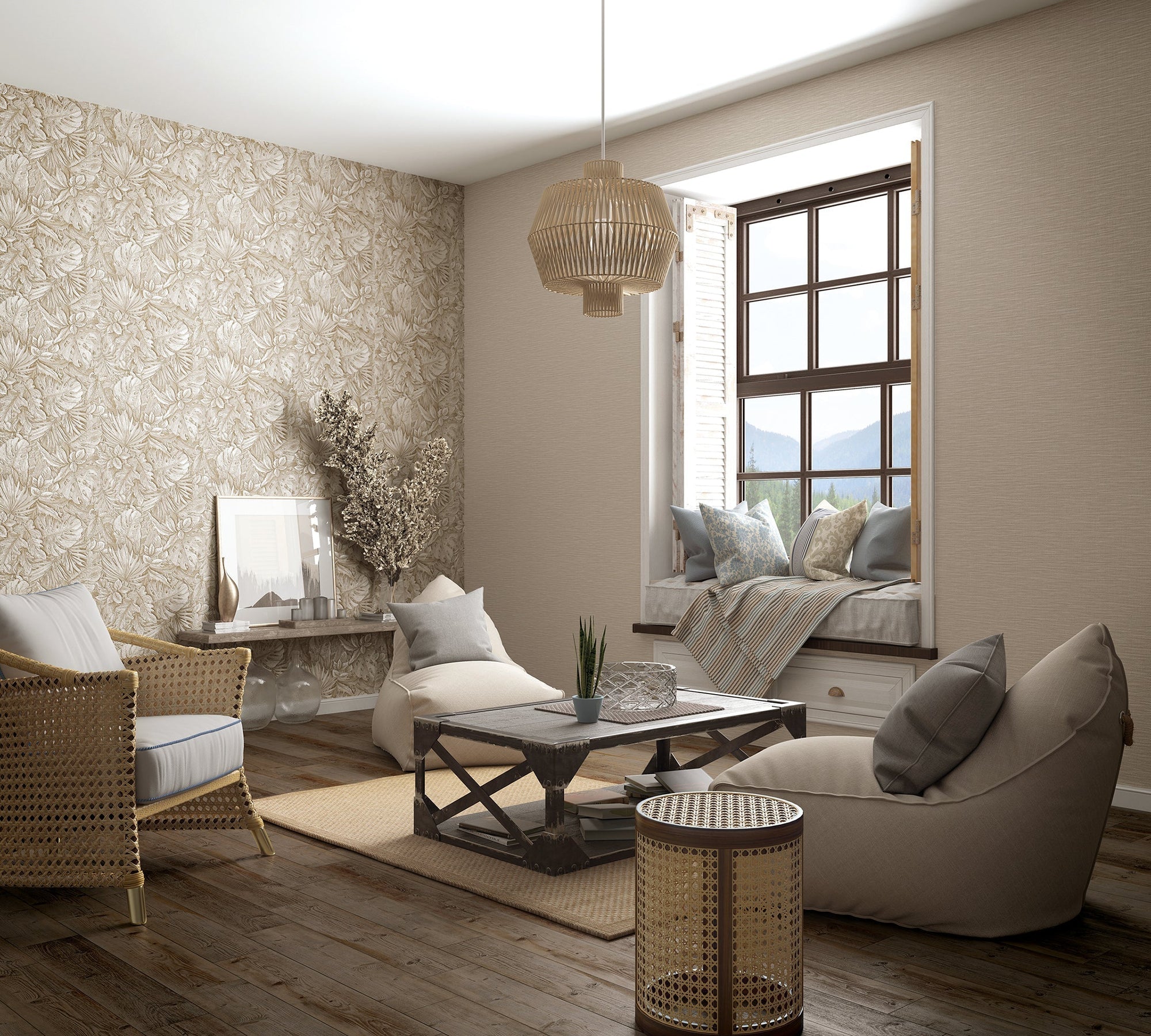 Jungle Leaves Beige Wallpaper from Eden Collection by Galerie Wallcoverings