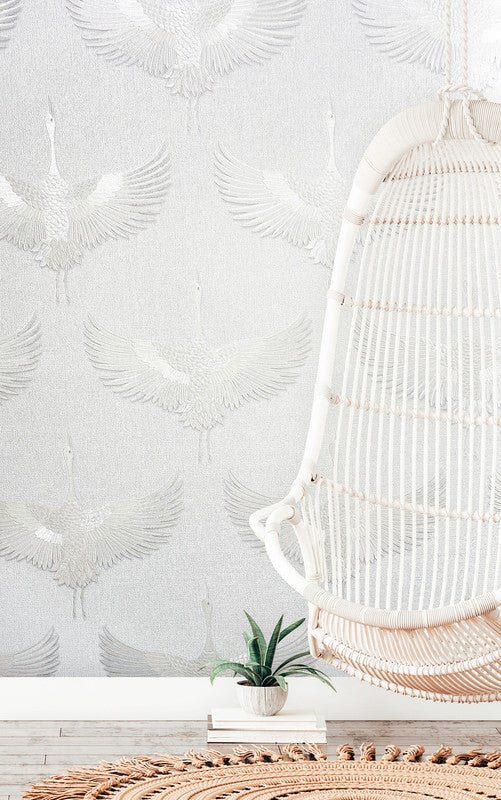 Stork Wallpaper in White