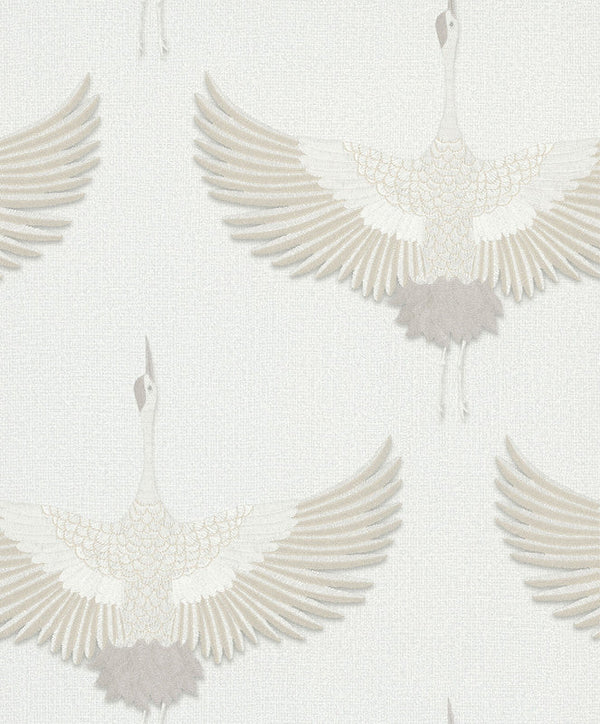 Stork Wallpaper in White/Beige