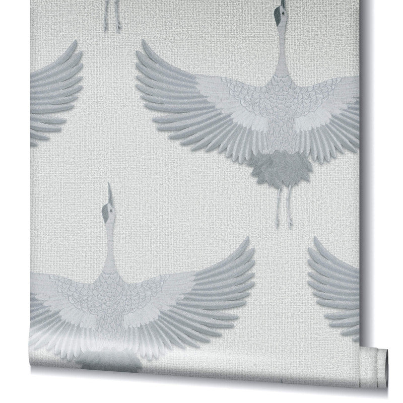 Stork Wallpaper in Grey/White