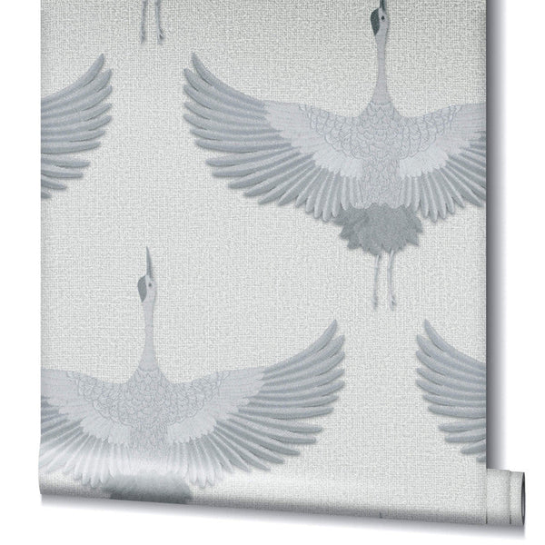 Stork Wallpaper in Grey/White
