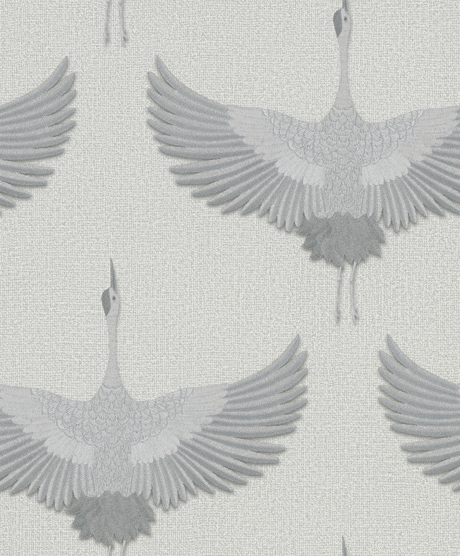 Stork Wallpaper in Grey/White
