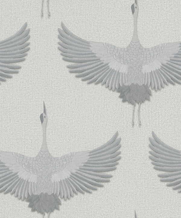 Stork Wallpaper in Grey/White
